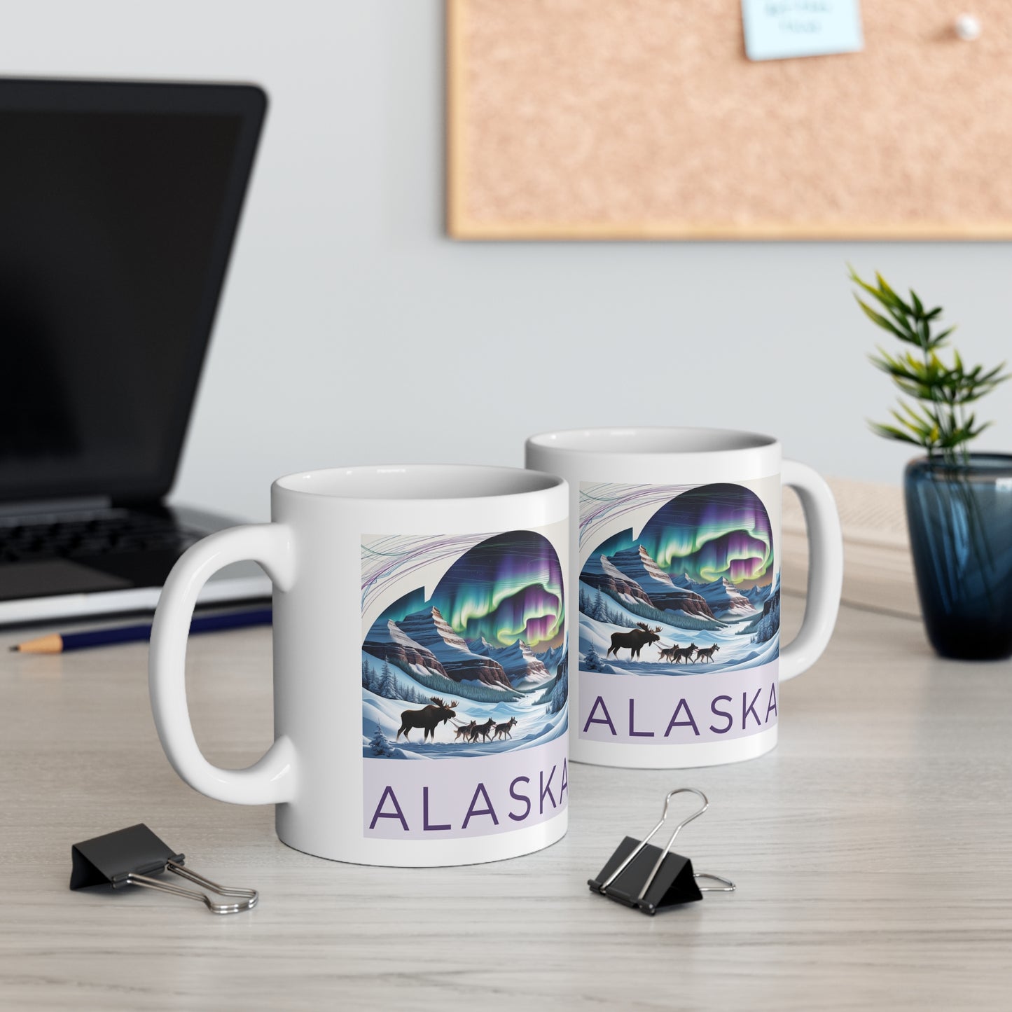 Alaska Aurora Landscape Mug – 11oz Coffee Cup Featuring Northern Lights & Wildlife