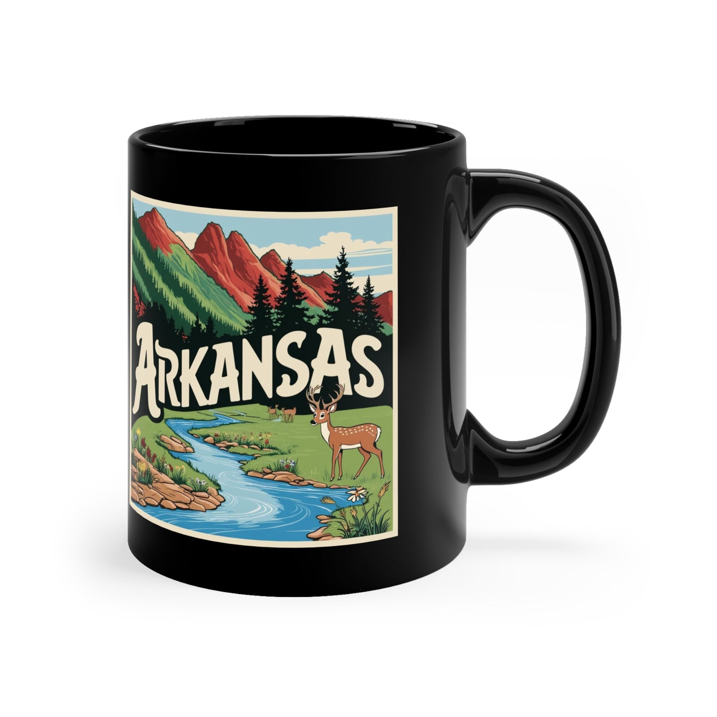 Arkansas Scenic Black Coffee Mug - 11oz Outdoor Adventure Design