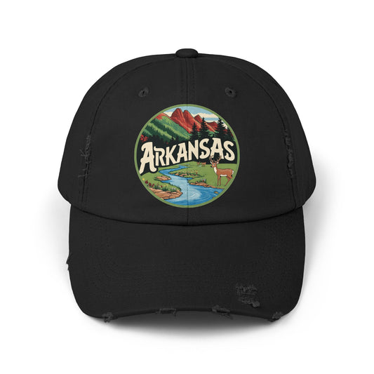 Unisex Distressed Cap with Arkansas Graphic | Vintage Outdoor Style Hat