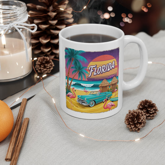 Vintage Florida Flamingo Mug – 11oz Retro Beach Coffee Cup