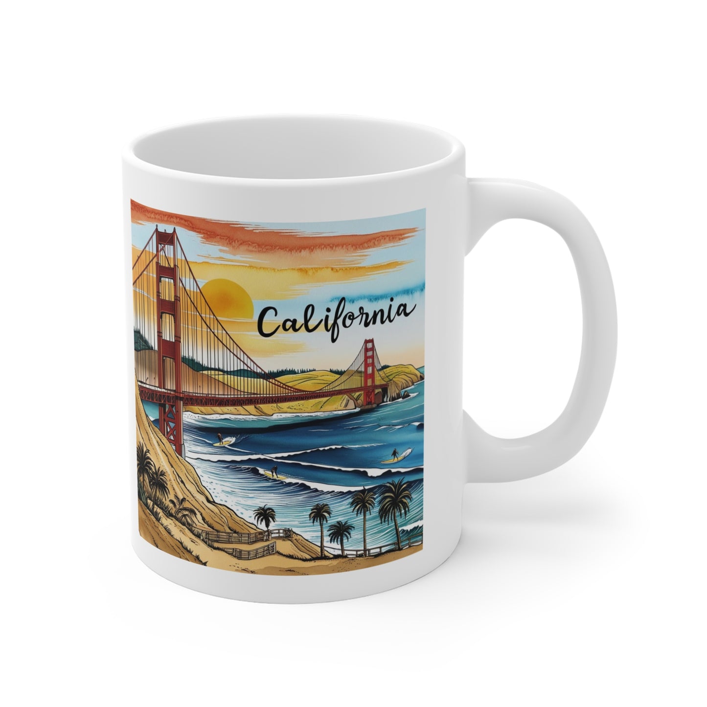 California Sunset Scenic Mug – 11oz Coffee Cup for Beach Lovers