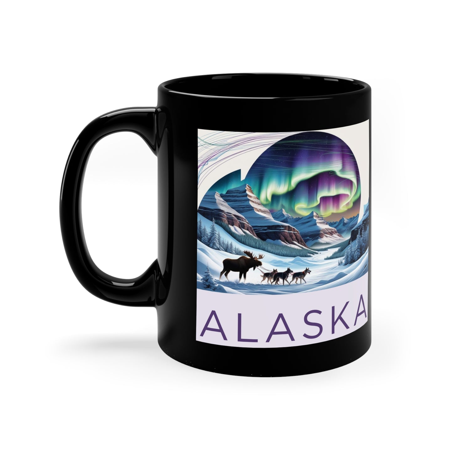 Alaska Aurora Borealis Black Coffee Mug - 11oz Scenic Design