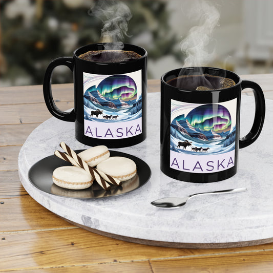 Alaska Aurora Borealis Black Coffee Mug - 11oz Scenic Design