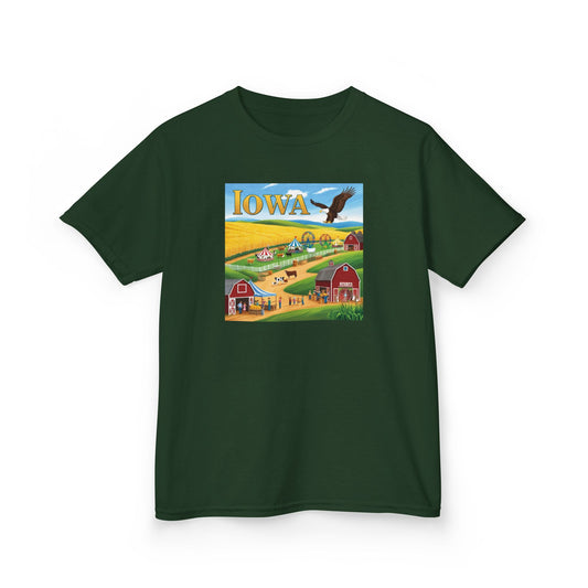 Iowa Kids Heavy Cotton Tee - Fun Farm Design for Young Explorers