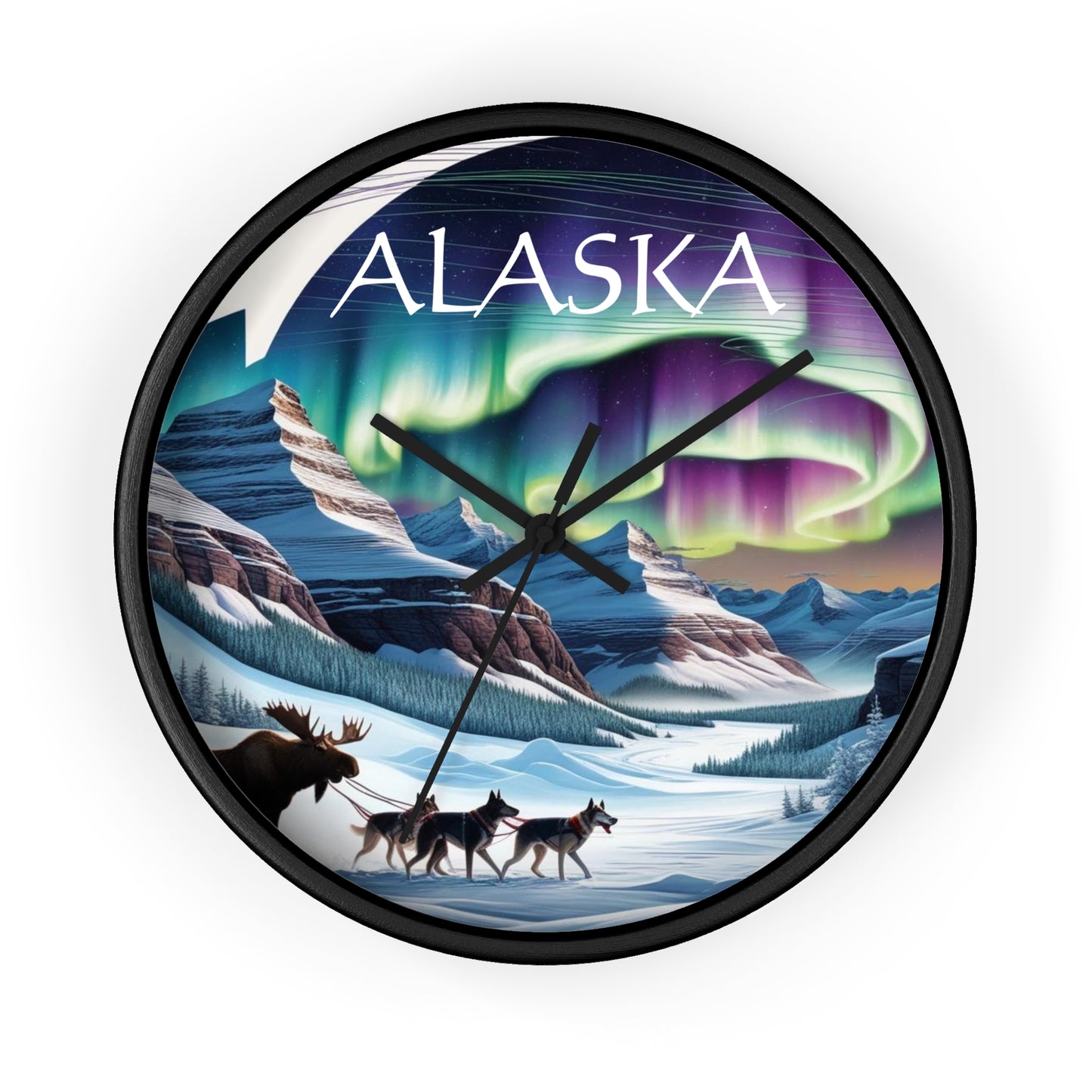 Alaska Themed Wall Clock with Aurora Design - Ideal for Home Decor and Gift