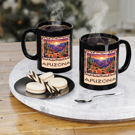 Arizona Desert Black Coffee Mug - 11oz, Scenic Southwest Art