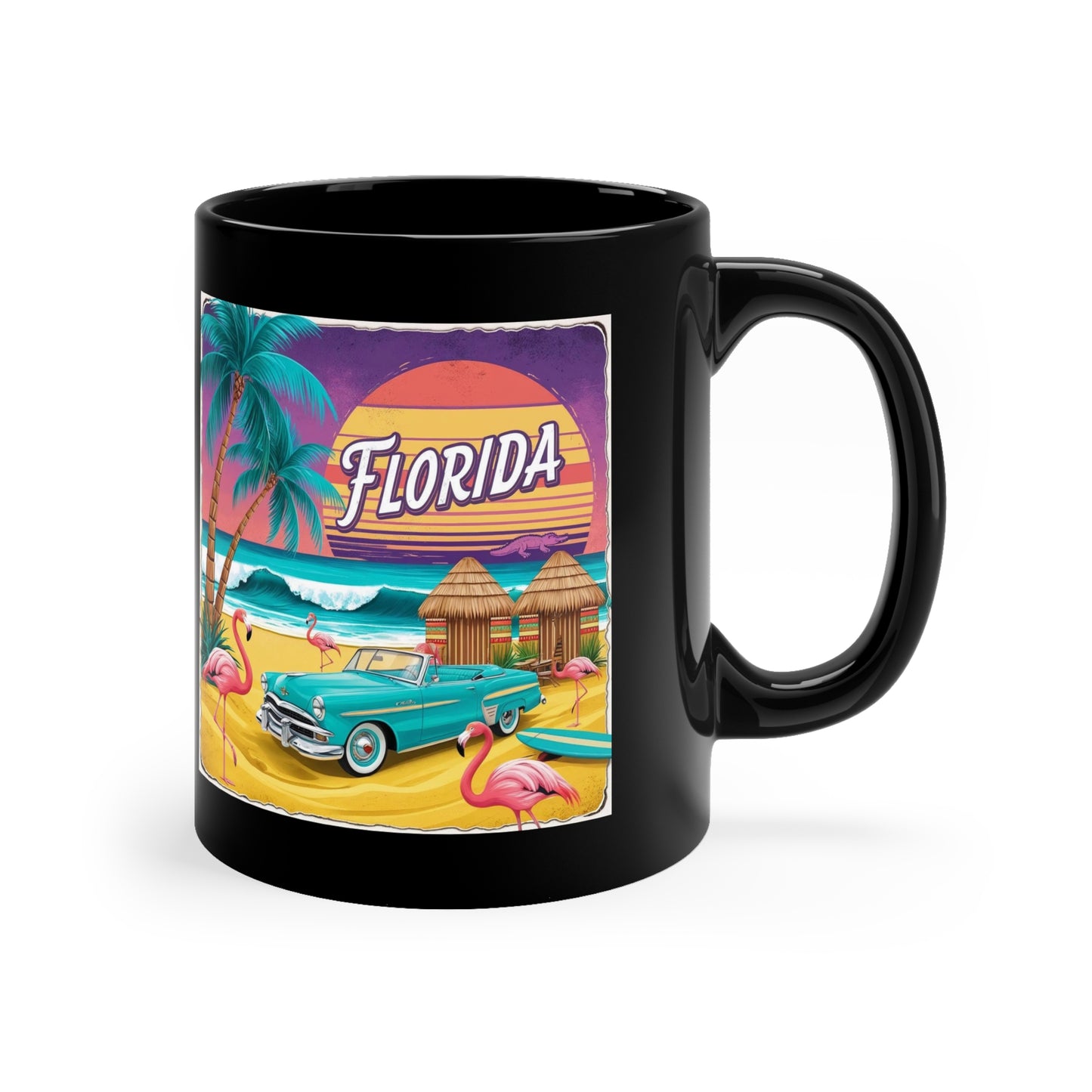 Vintage Florida Flamingo Coffee Mug - 11oz Black Cup for Beach Lovers