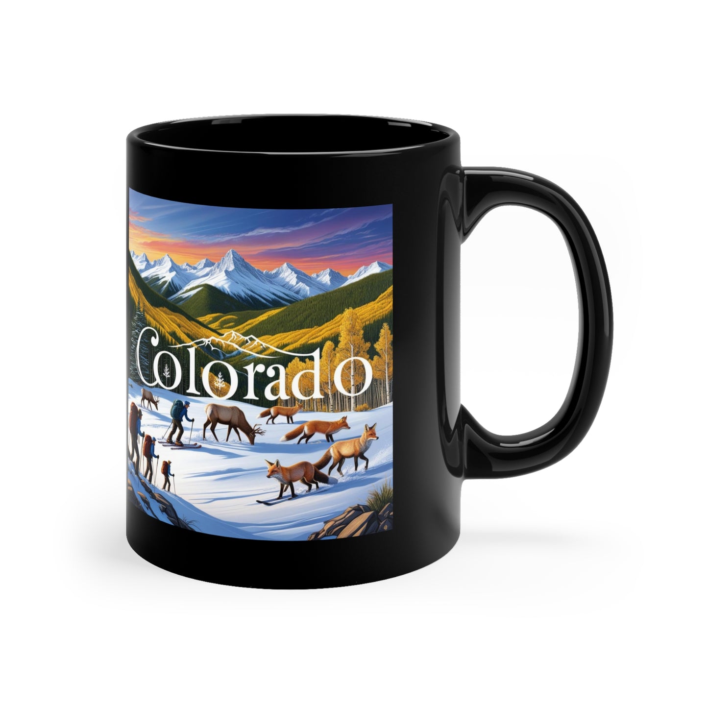 Colorado Adventure Black Coffee Mug - Scenic Landscape Design for Nature Lovers