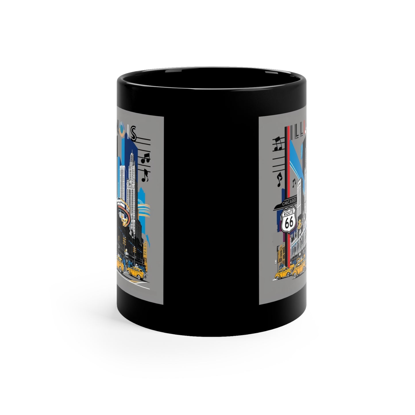 Vintage Route 66 Black Coffee Mug - 11oz Illinois Travel Souvenir