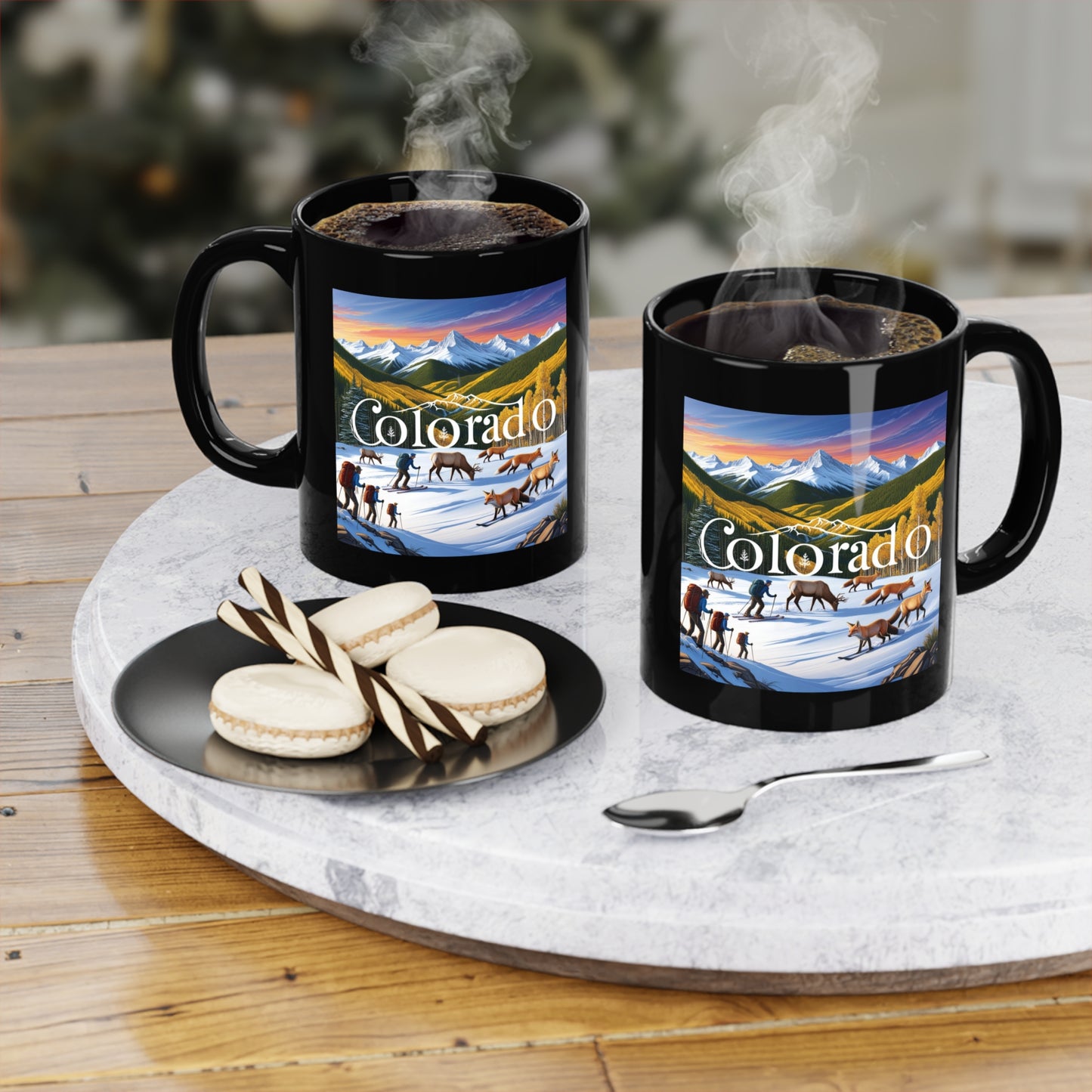 Colorado Adventure Black Coffee Mug - Scenic Landscape Design for Nature Lovers