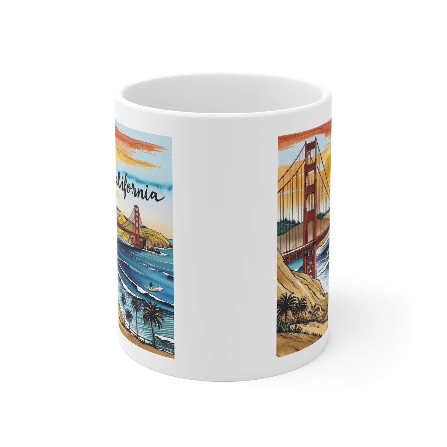 California Sunset Scenic Mug – 11oz Coffee Cup for Beach Lovers